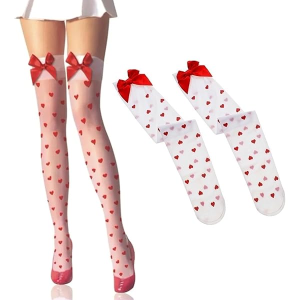 SUMERSHA 4 Pairs High Stockings Women Girls Valentine's Day Socks Heart Love Over Knee Socks Party Costume Accessories : SUMERSHA