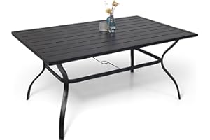 ANMUTIG Outdoor Patio Dining Table for 6, Metal Steel Frame Rectangle Table with Adjustable Umbrella Hole, Dining Table for Garden Lawn Backyard Parties