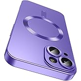 LEKEVO Magnetic for iPhone 14 Case [Compatible with MagSafe][Built-in Camera Lens Protector] Slim Soft Silicone Bumper Shockproof Metallic Luster Phone Case (Purple)
