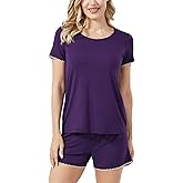 GYS Women's Pajama Sets Bamboo-derived Viscose Short Sleeve 2-Piece Soft Summer Sleep Set