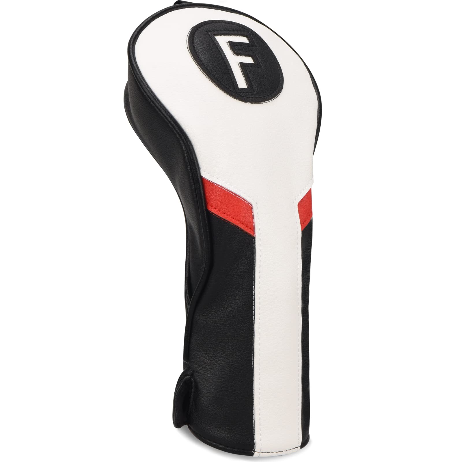 Golf Club Head covers Fairway Wood FW with Interchangeable Number Tag 3457X Elastic Closure White&Black&Red PU Leather