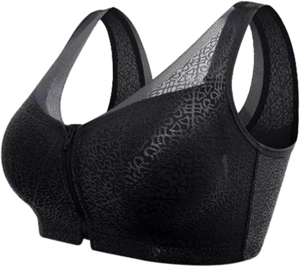 Younthone Sports Bra High Impact Support Zip Front Wirefree Extra Breathable Silk Bra The Gentle Bra Curve Bra Super Comfort Bra Yoga Running Fitness Sleep Bras Tops Vest Underwear M-XXXL