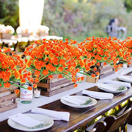 TEMCHY Artificial Daffodils Fake Large Flowers, 4 Bundles Orange UV Resistant Faux Greenery Foliage Plants Shrubs for Garden, Wedding, Outside Hanging Planter, Farmhouse Indoor Outdoor Decor