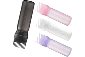 Amzlysdok 4PCS Root Comb Applicator Bottle 6oz,Hair Oil Applicator with Graduated Scale, Hair Oiling Bottle Brush for Home or Salon Use（4 Colors