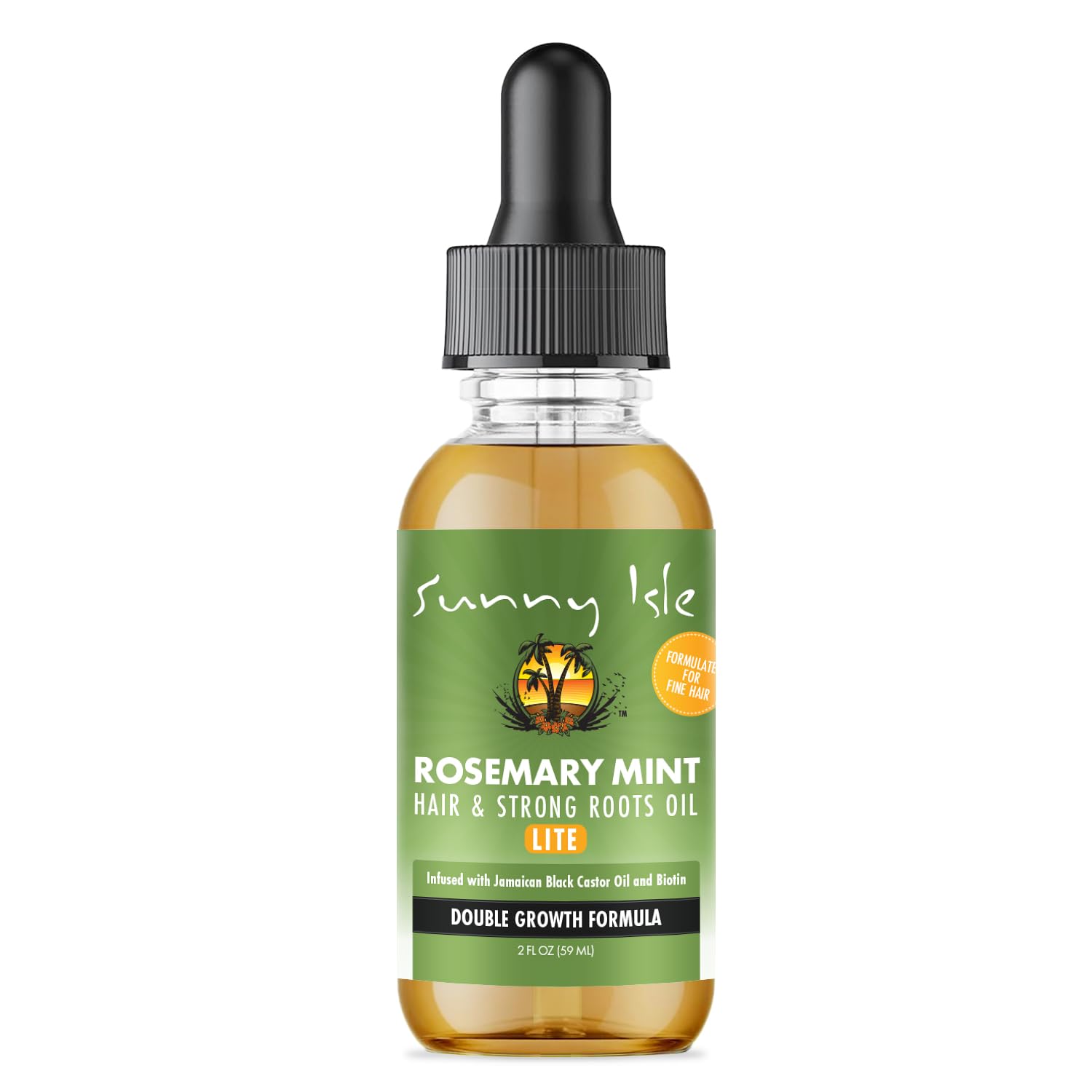 Sunny Isle Rosemary Mint Hair and Strong Roots Oil Lite 2oz, For Light, Thin Hair, Infused with Biotin & Jamaican Black Castor Oil