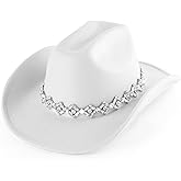 EOGIMI Western Women Cowboy Hat Rhinestones Wide Brim Cowgirl Hat for Disco Music Party