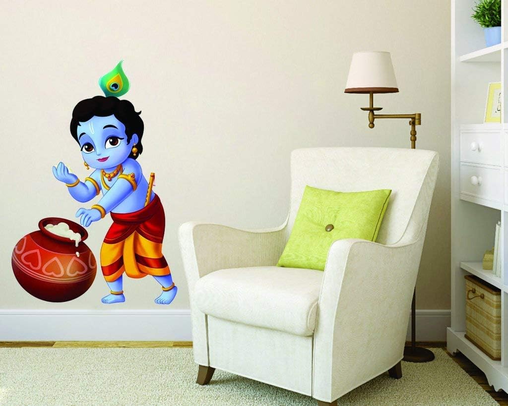 HandmadeJewel Vinyl Removable/Easy to Peel/Easy to Stick/Safe on Painted Walls Multicolor Bal Krishna Wall Stickers/Wall Decals Room Home Décor