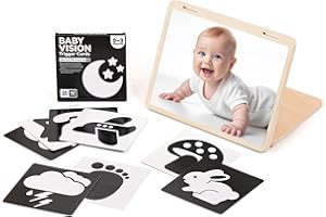 IEATFO Tummy Time Play Set Adjustable Angle, Double-Sided Design, Montessori Tummy Time Toys Large Baby Safe Mirror and Card Display Stand with Black and White High Contrast Baby Cards