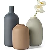 Joynisy Ceramic Vase Set of 3,Neutral Modern Vases for Bouquet Pampas Grass Dried Fresh Flowers,Rustic Home Decor for Living Room,Bedroom Entryway