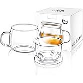 Lezero 13oz Tea Infuser Cups Kits, Glass Mugs with Filter Basket and Lid for Loose leaf-Tea Brewing, Heat Resistant, Lead-free, Microwave & Dishwasher Safe