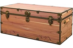 Rhino Trunk & Case Knotty Cedar Chest with Antique Brass Hardware – 32"x18"x14" Large Storage Box, Coffee Table, End of Bed Trunk or Entryway Storage Bench Furniture – USA-Made, Heirloom Aesthetic