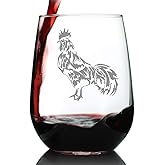 Bevvee Rooster Stemless Wine Glass - Farm Animal Themed Decor and Chicken Gifts - Large 17 Oz