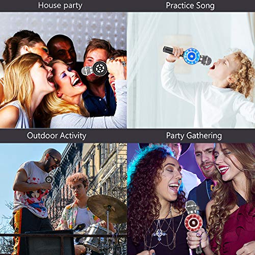 Wireless Karaoke Microphone, Handheld Bluetooth Microphone with Speaker and light Echo Mic Portable Karaoke Player for Kid Adult Girl Home Party Singing Birthday Gift, Compatible iPhone Android