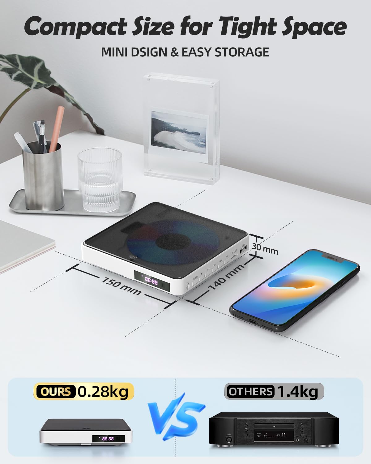 DVD Player Arafuna, DVD Player für Fernseher mit Alle Regionen Frei, DVD/CD-Player HDMI 1080P mit AV-Ausgang, USB Eingang, Fernbedienung und AV-Kabel, integriertes PAL/NTSC-Weiß 2
