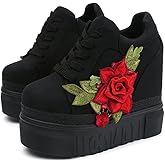 Women Fashion Platform Sneakers High Hidden Heel Wedge Walking Shoes Brides Wedding Shoes