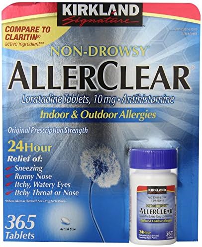 Kirkland Signature Non Drowsy Allerclear Loratadine Tablets, Antihistamine, 10mg, 365-Count 4-Pack Economy-Pkg
