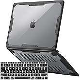 MOSISO Compatible with MacBook Air 13 inch Case 2022-2018 Release A2337 M1 A2179 A1932, Symmetric Geometric Heavy Duty Plastic Hard Shell with TPU Bumper&Keyboard Skin for MacBook Air 13.3, Black