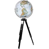 Willston 16" Diameter Globe, USA Cartography with Raised Mountain Relief and Sturdy Metal Stand. Unique and modern! The Willston features a blue ocean map. The raised relief embossing provides 3D like texture that both educates and captivates. This large 16" map complements a black tripod stand, with brushed nickel hardware. The tripod stand allows for five height variations. The full meridian enables 360 degree viewing of this fabulous globe that features over 4,500 place names and boundary markings.