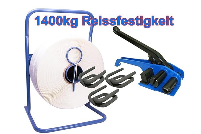 25mm HD Textilband - gewebt - Umreifungsset Umreifungs Set * 1400kg Reisskraft * Holz bündeln * Textilbandumreifung * Drahtkl