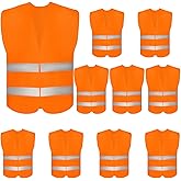 DUSKCOVE 10 Pack High Visibility Safety Vests with 2 Hi Vis Reflective Strips for Men and Women - Neon Orange Construction Vests for Traffic Work, Running, Surveyor and Security Guard