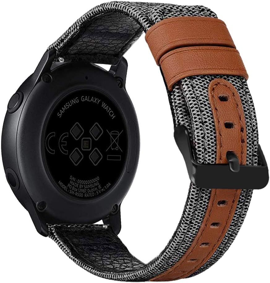 iBazal 20mm Gear S2 Classic Leather Band Compatible with Samsung Galaxy Watch Active/Gear S2 Classic /Galaxy Watch 3 41mm/42mm Band SM-R732/Huawei Watch 2 Adjustable Men Women Watchband- Gray