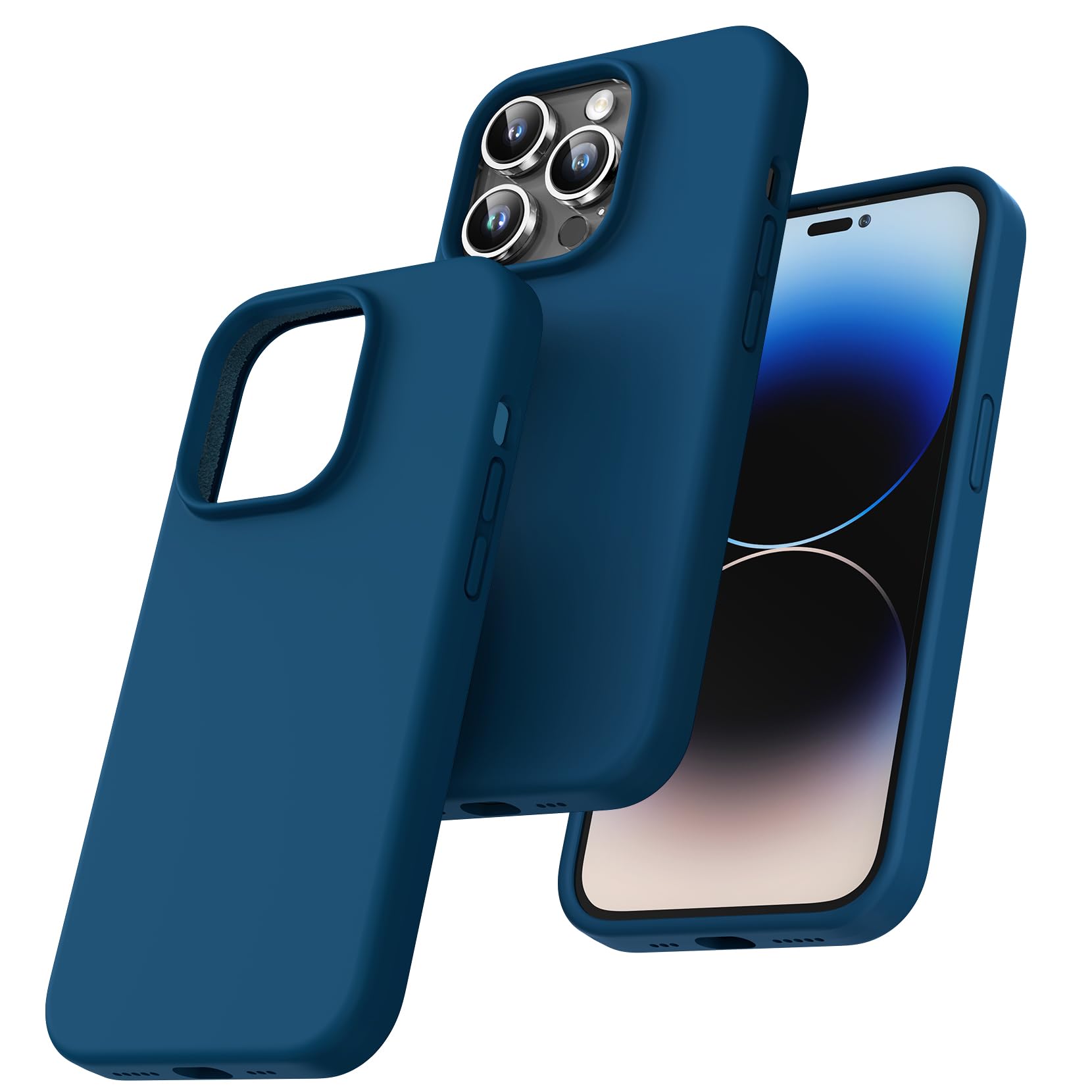 TOCOL Silicone for iPhone 14 Pro Max Case 6.7-Inch, Liquid Silicone Multi-Color Slim Silky-Soft Touch Anti-Scratch Shockproof Protective Phone Cover, Midnight Blue