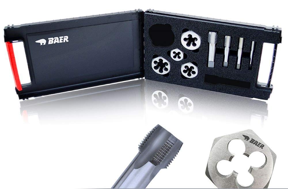 BAER Set HSSG: Tap & Hex Cutting Nuts: G (BSP) 1/8 Inch - 1/2 Inch - Tap Set - Cutting Tap + Hex Cutting Dies - Thread Cutting Set