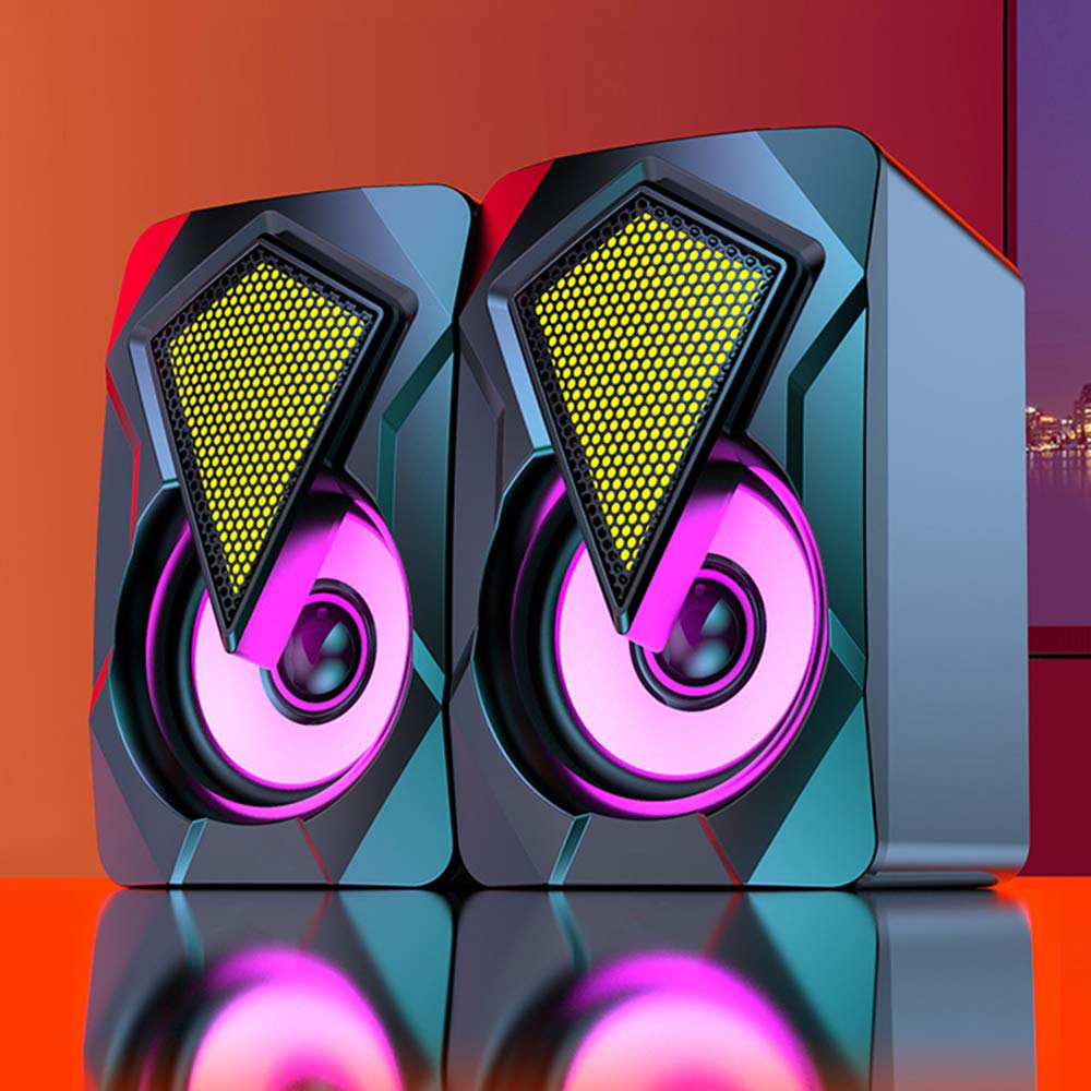 Goeco Multimedia Computer Speakers, Mini Desktop Stereo Speaker with RGB Colorful Light, 2.0 USB Wired Subwoofer Black