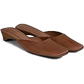 Coutgo Women's Mules Low Kitten Heel Closed Square Toe Slip On Backless Dress Shoes,Size 6.5, Coffee