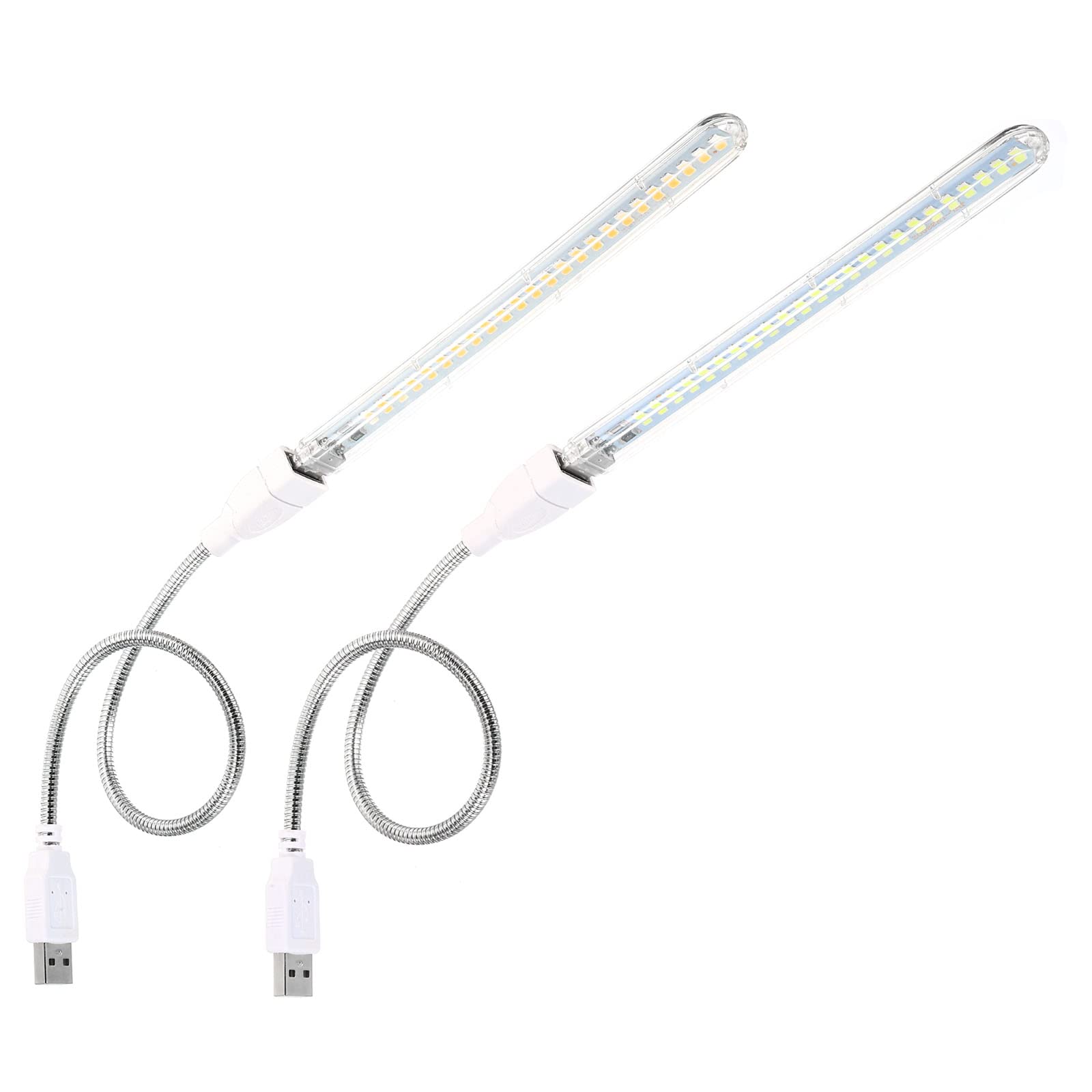 PATIKIL USB Night Lights, 2Pcs 6W 24 Lamp Beads LED Light Stick with 35cm Male to Female Flexible Gooseneck Cables for Indoor Outdoor, White & Warm