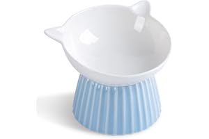 Wellbro Ceramic Raised Cat Bowl，Tilted Raised Cat Bowl Anti Vomit Cat Bowls for Indoor Cats Whisker Friendly Pet Feeder for Cats Puppies, Microwave and Dishwasher Safe
