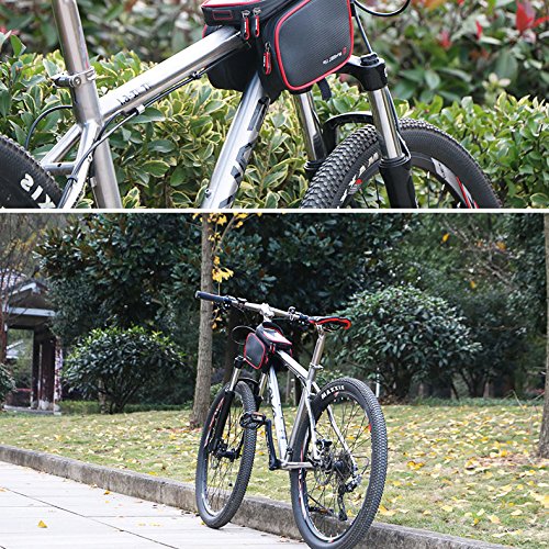 Bike Storage Bag, Waterproof Universal Cycling Bicycle Frame Bags Phone Mount Holder For Iphone 6/6s/7/7s/8/X plus samsung 7 note 7 Below 6.2 inch Top Tube Handlebars Storage Bag