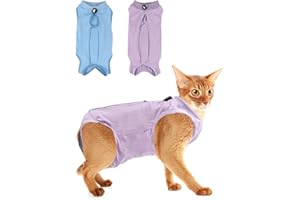 RESHIHO 2PCS Cat Recovery Suit - Breathable Cat Surgical Recovery Suit, Onesie for Cats After Surgery Recovery, Alternative Cone of Shame Abdominal Wound Skin Wear Protection (Light Blue+Light Purple, M)