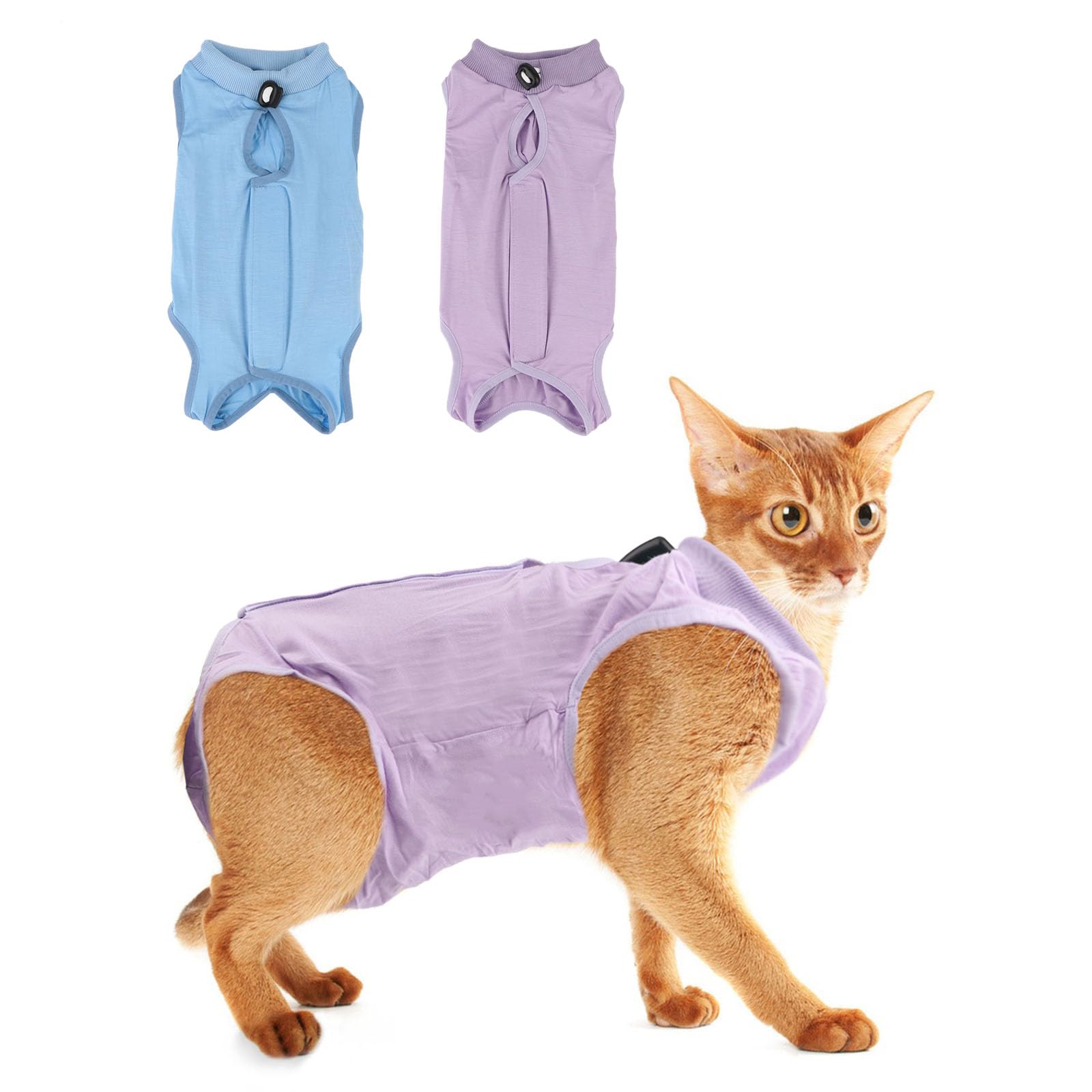 Photo 1 of 2PCS Cat Recovery Suit - Breathable Cat Surgical Recovery Suit, Onesie for Cats After Surgery Recovery, Alternative Cone of Shame Abdominal Wound Skin Wear Protection (Light Blue+Light Purple, M)