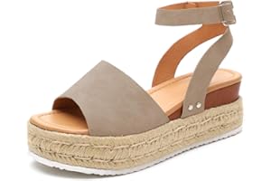 Athlefit Women's Platform Sandals Espadrille Wedge Ankle Strap Studded Open Toe Sandals