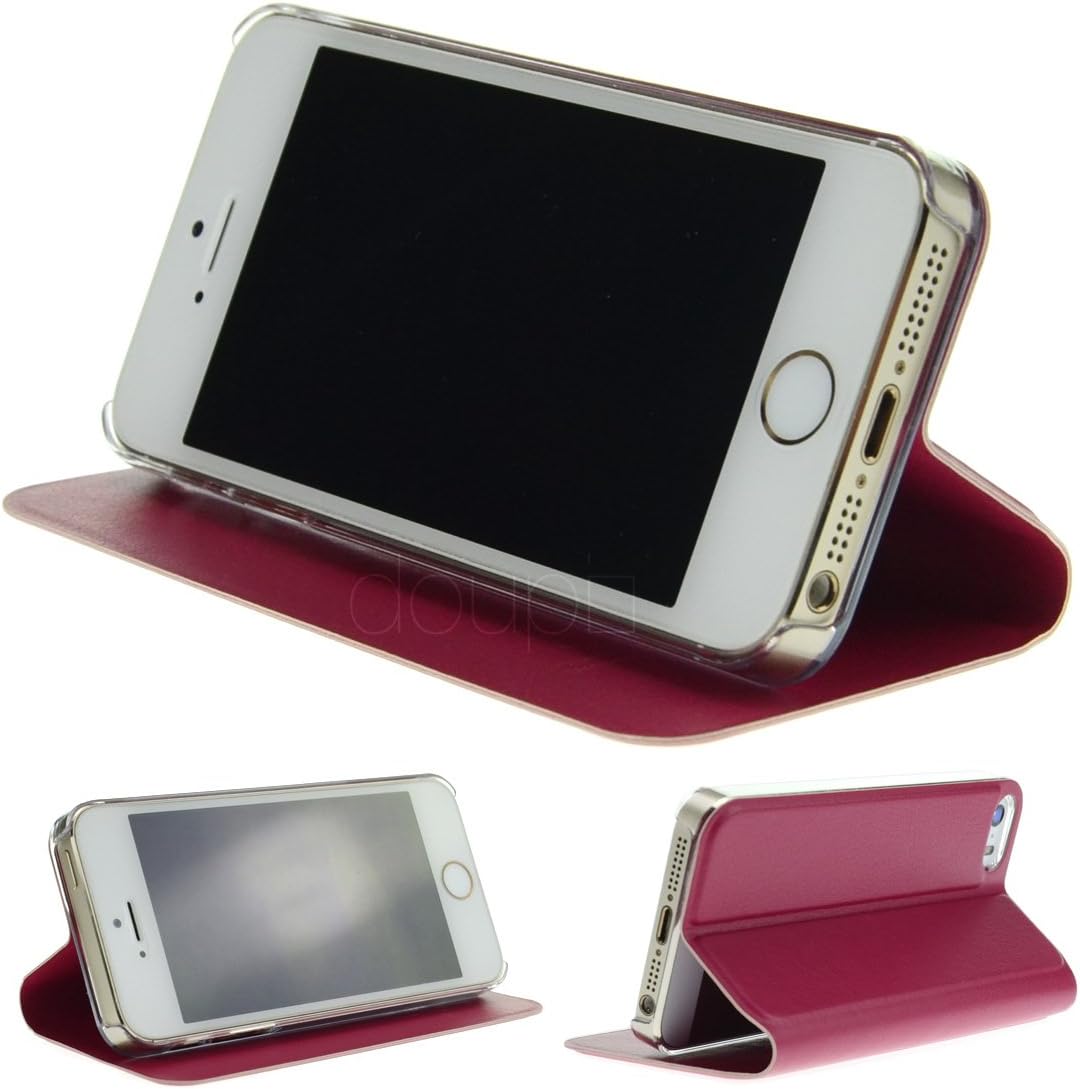 doupi Flip Cover for iPhone 5 5S SE, with Viewing Window Magnet Protective Flip Case BookStyle Screen Protector Stand, red pink - Image 5