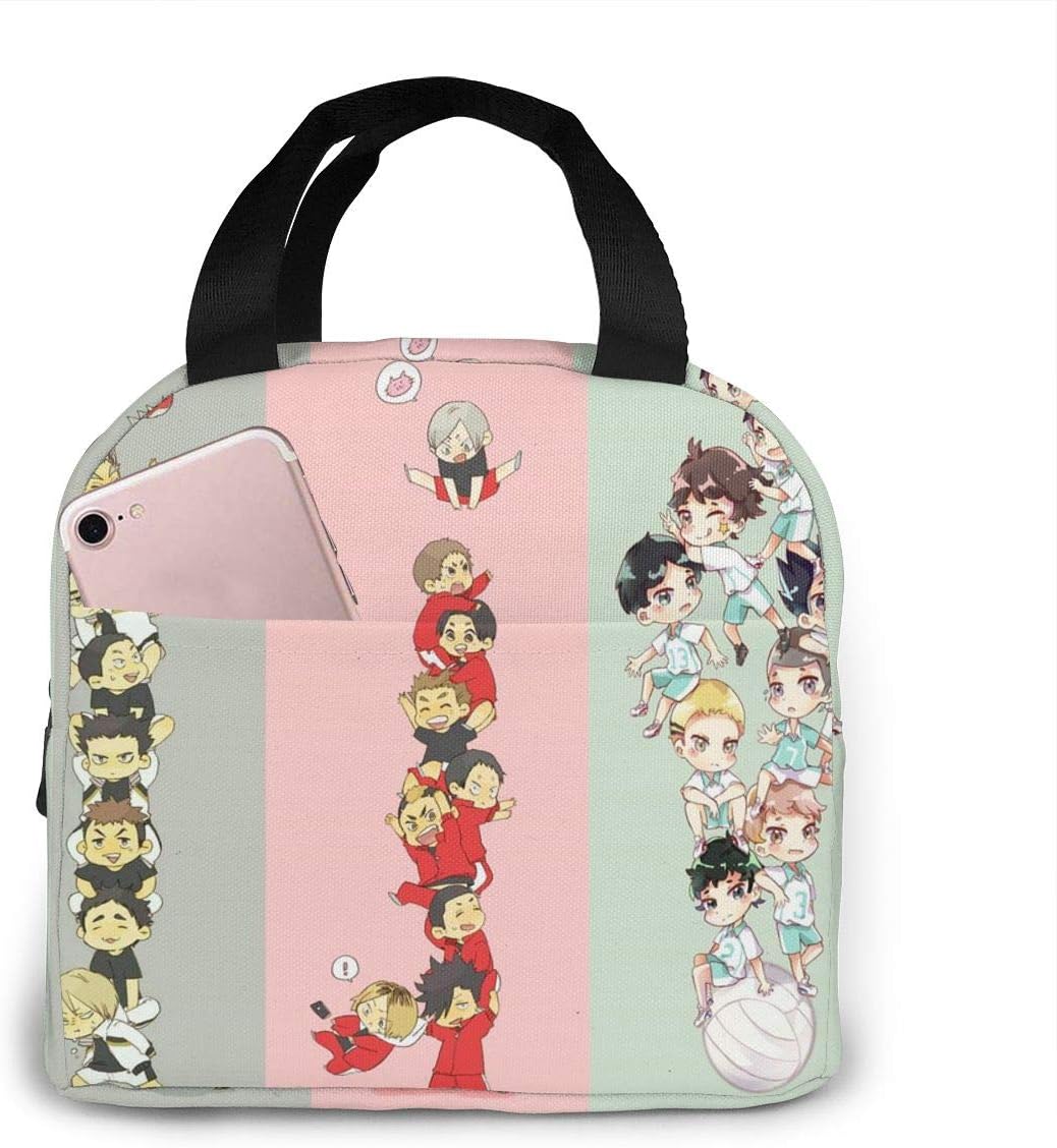 JUDEWALSH Haikyuu Portable Insulated Lunch Bag Tote Bag Waterproof Reusable Zipper Closure Lunch Organizer for Picnics with Pocket