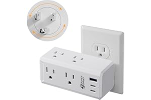 2100j Surge Protector Outlet Extender, SUPERDANNY Outlet Splitter with 6 AC Wall Outlet and 3 Fast Charger USB Ports, Multi Plug Outlet Adapter with Rotating Plug for Home, Office, Dorm, White