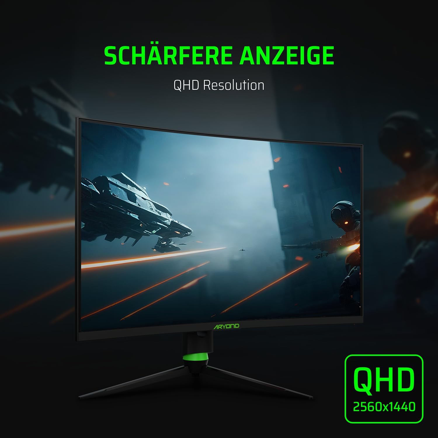 Aryond A32 V2 Curved Gaming Monitor, 32 Zoll(80cm), 180Hz, 1500R, QHD (2560x1440), 1ms, HDR, FreeSync&G-Sync, 122% SRGB, Eye Care, Eingebauter Lautsprecher, HDMI, Display Port, Höhenverstellbar 4