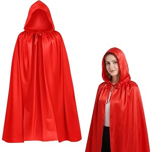 Red Cloak, Red Riding Hood Cape for Halloween Parties, Vampire Cape for Cosplay Events, Adult Costume Accessory with Hood, 90