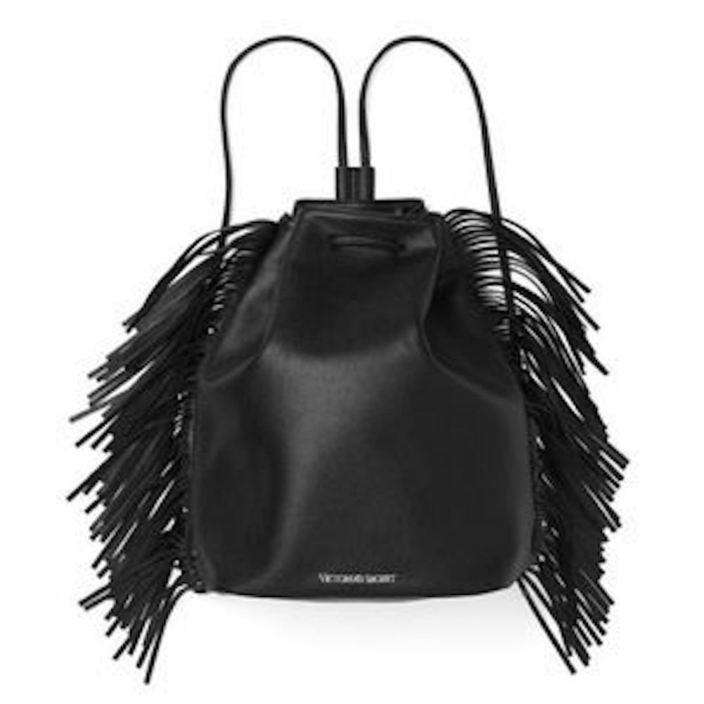black fringe backpack purse