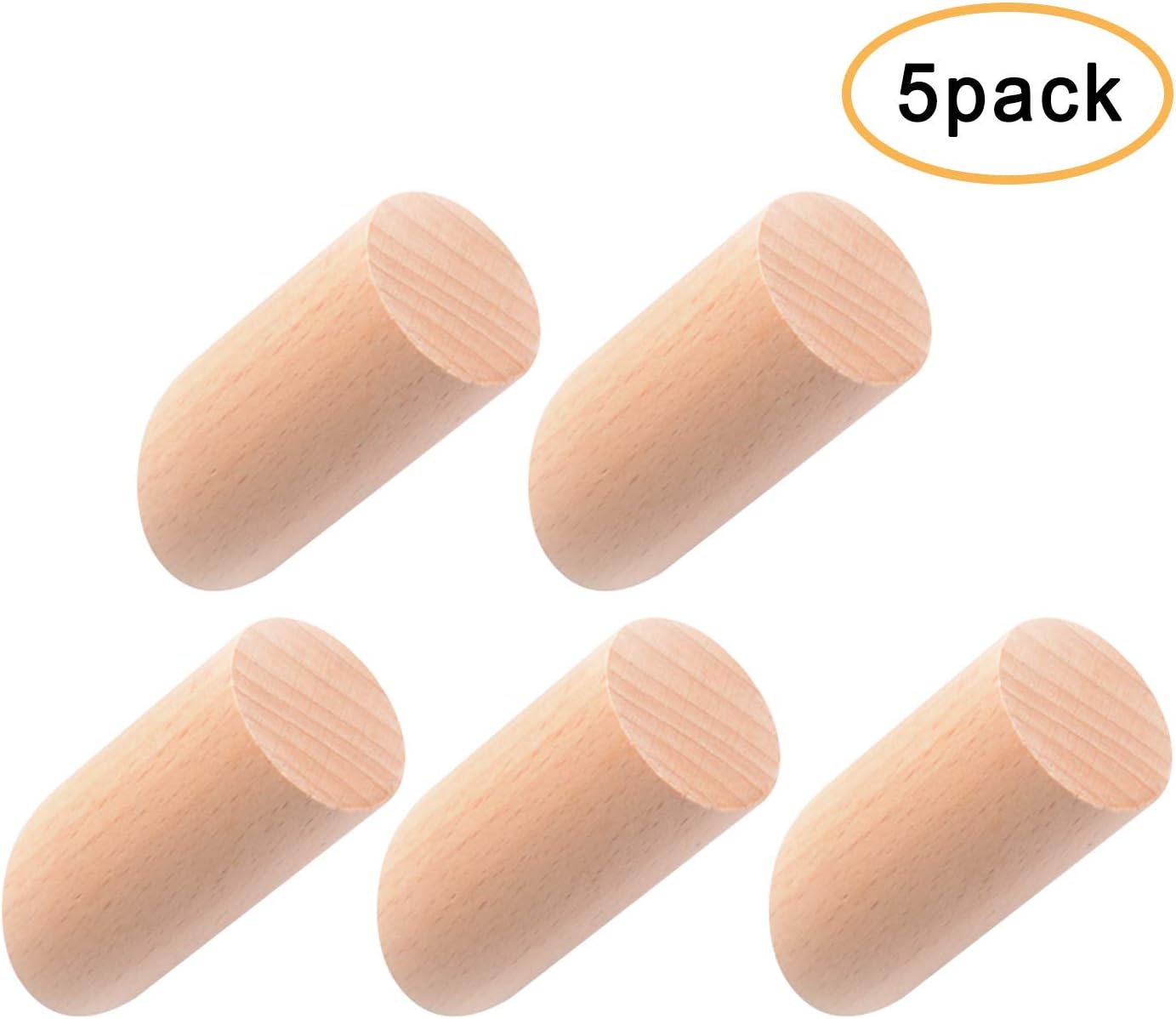 Natural Wooden Coat Hooks Wall Mounted Hat Hanger - Vintage Single Organizer Hangers,5Pcs Decorative Craft Clothes Hooks