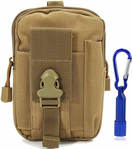 Ziomee Compact Tactical Molle Multi-Purpose Poly Tool Holder EDC Pouch Camo Bag Military Nylon Utility Tactical Waist Pack Camping Hiking Pouch with Mini Flashlight,Khaki