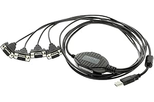 Gearmo 4 Port USB to Serial RS232 Adapter FTDI Chipset, Supports Win 11, 10, 8, 7, Linux, Mac w/ESD and Surge Protection