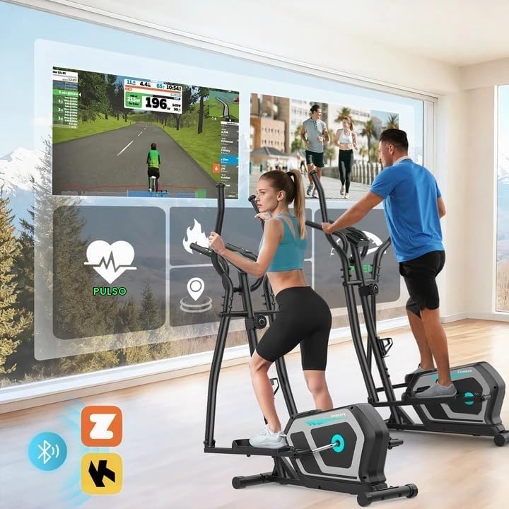 Bicicleta Elíptica,3 en 1 Máquina Elíptica para Casa con 16 Niveles de Resistencia,Monitor LCD, Bluetooth App y Soporte para Dispositivos,Pedal Antideslizante, Ejercicio Peso máximo 287LBS