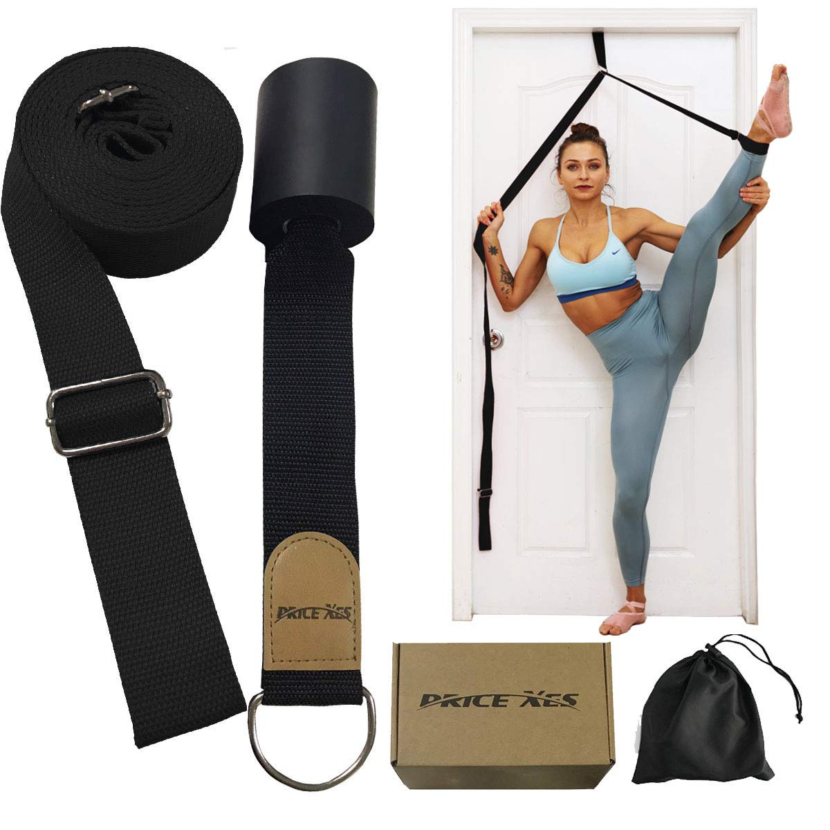 Leg Stretch Strap, Adjustable Leg Stretcher Band w/Door Anchor, Improve Leg Stretching Door Flexibility Trainer, Home Stretching Equipment for Yoga Ballet Dance Cheer Gymnastic Training (black)