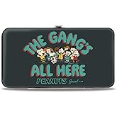 Peanuts Wallet, Hinged, Peanuts Gang the Gangs All Here Group Pose Black Blue, Vegan Leather
