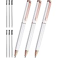 Cambond Ballpoint Pens White Pen - Fancy Pens Black Ink 1.0 mm Medium Point Retractable Metal Pen Smooth Writing for Men Women Police Uniform Office Business, 3 Pens with 6 Refills (White)