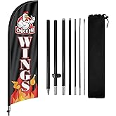Chicken Wings Advertising Feather Flags Banner, Chicken Wings Swooper Flags with Poles and Ground Stake, 8FT Advertising Feather Flags Sign for Chicken Wings Business
