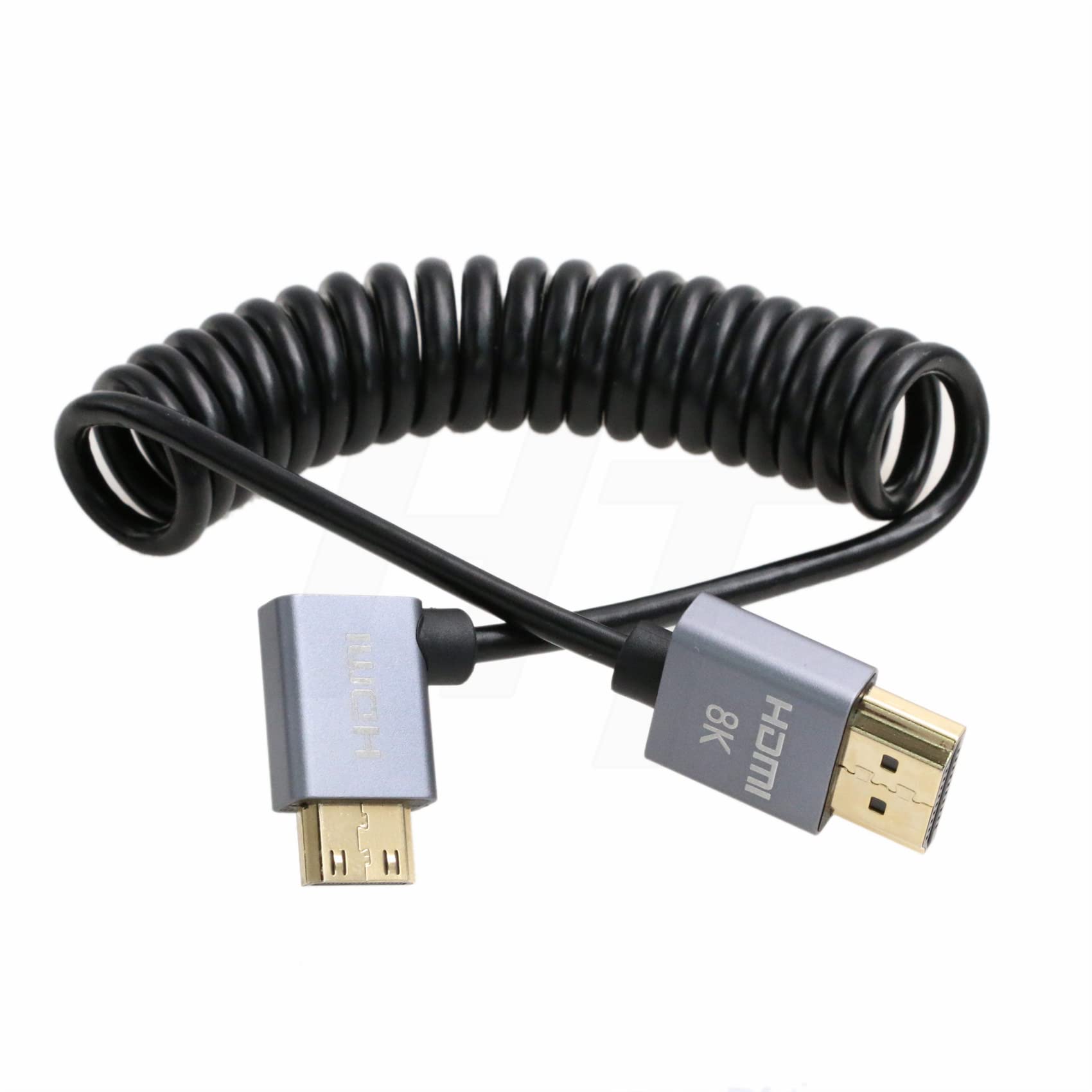 HangTon Mini HDMI to HDMI 2.1 8K 4K 60fps UHD Coiled Cable for Nikon Z5 Z7 D750 Sony CX7 SR7E Canon EOS R RP 5DIV ATOMOS Ninja V Portkeys Video Assist Monitor Type A C Right Angle